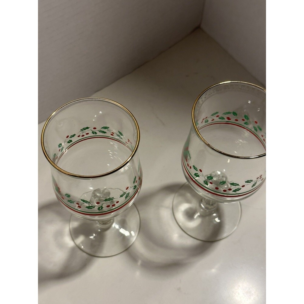Arby’s Christmas Holly Berry Bow Stem Holly Vtg Goblets Libbey Parfait Bowl Set - Picture 15 of 16